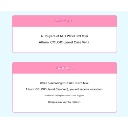 (LUCKY DRAW) NCT WISH - 3rd Mini Album COLOR (Jewel Case Ver.)